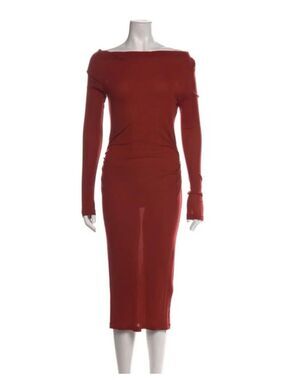 james perse solid red Bodycon knit off shoulder 3/4 sleeve midi dress 1 Small